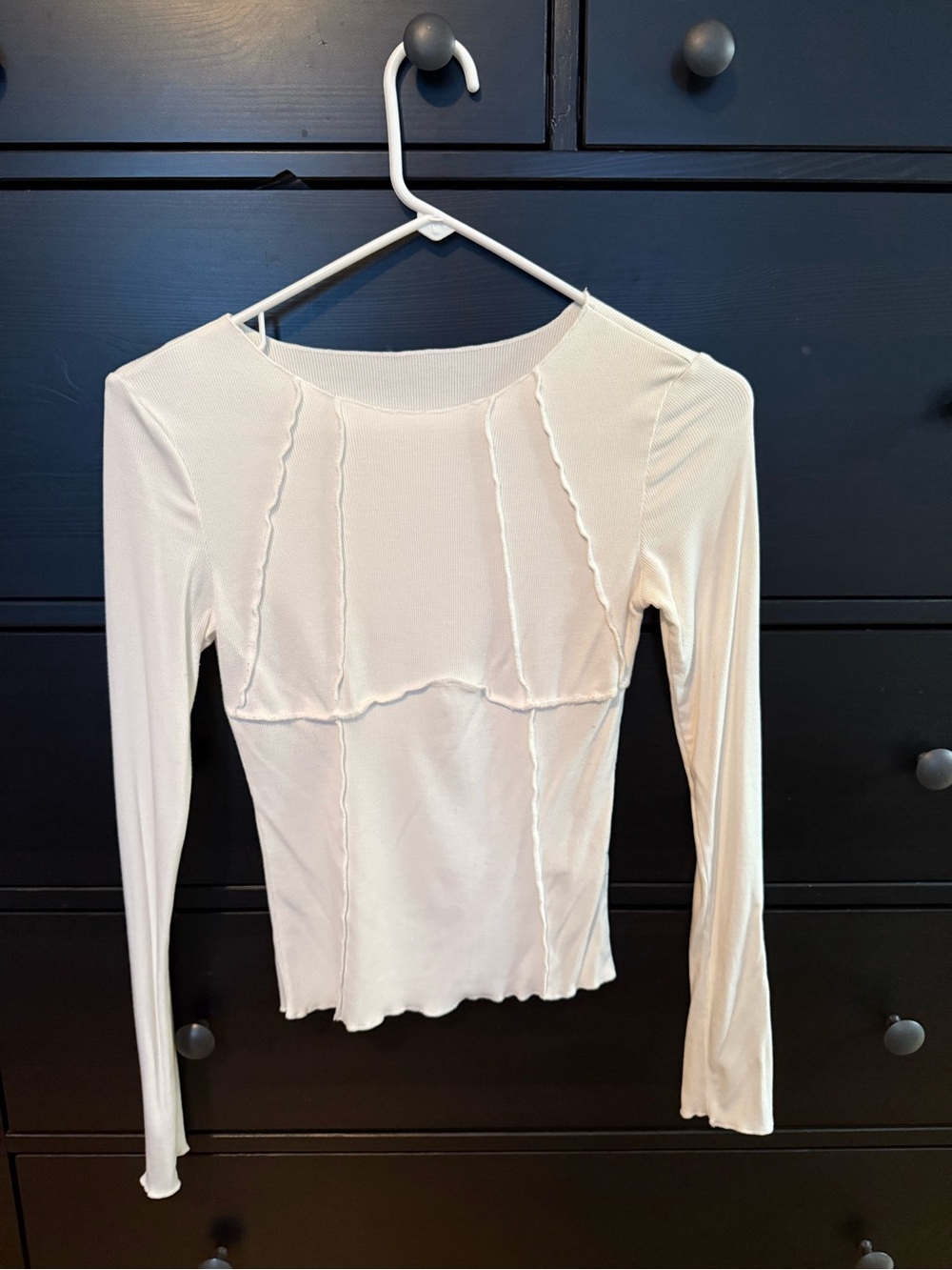 Commense Cream Long Sleeve Seam-Trim Top